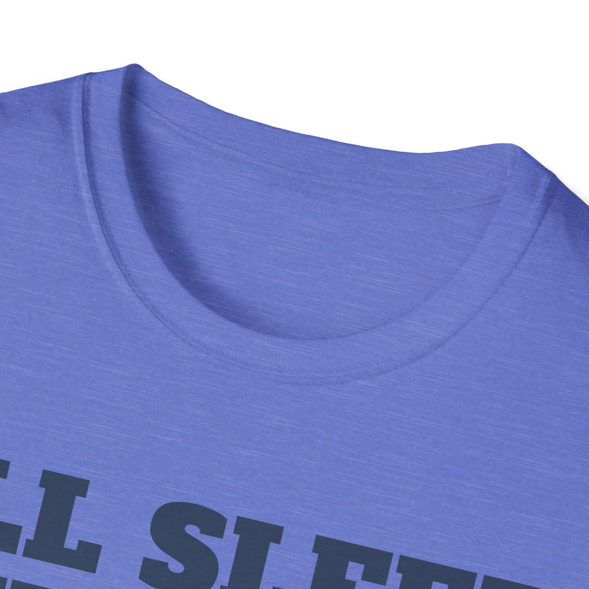 Light blue T-shirt close-up of crew neck and fabric texture