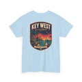 Light blue crewneck T-shirt with Key West Florida badge lighthouse print.