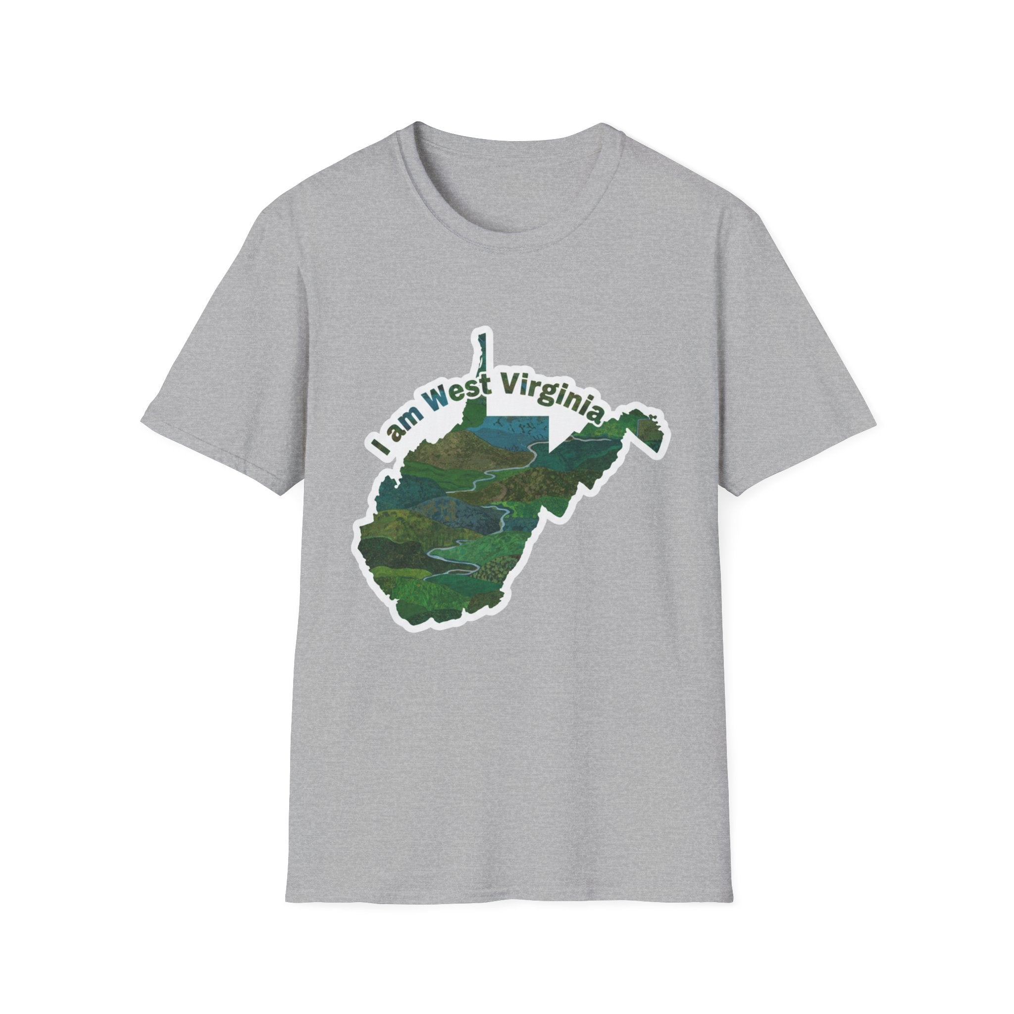 Sport Grey T-shirt with West Virginia map graphic and 'I am West Virginia' text
