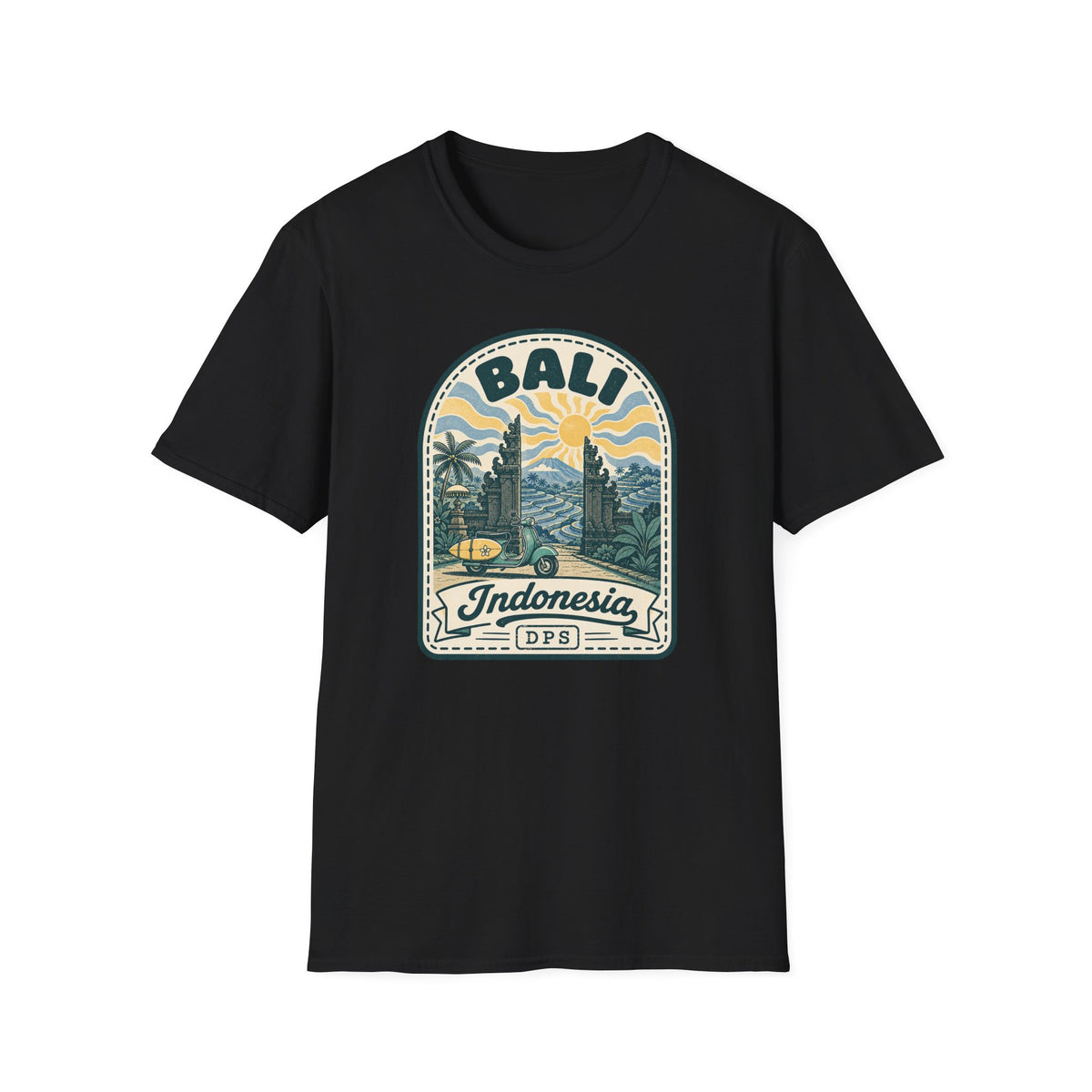 Bali Sunset Temple Graphic T-Shirt | Indonesia Travel Vintage Badge