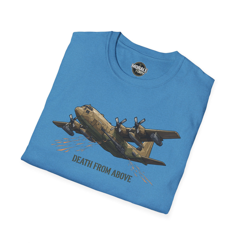 Blue C-130 cargo plane T-Shirt with “DEATH FROM ABOVE” text and artwork