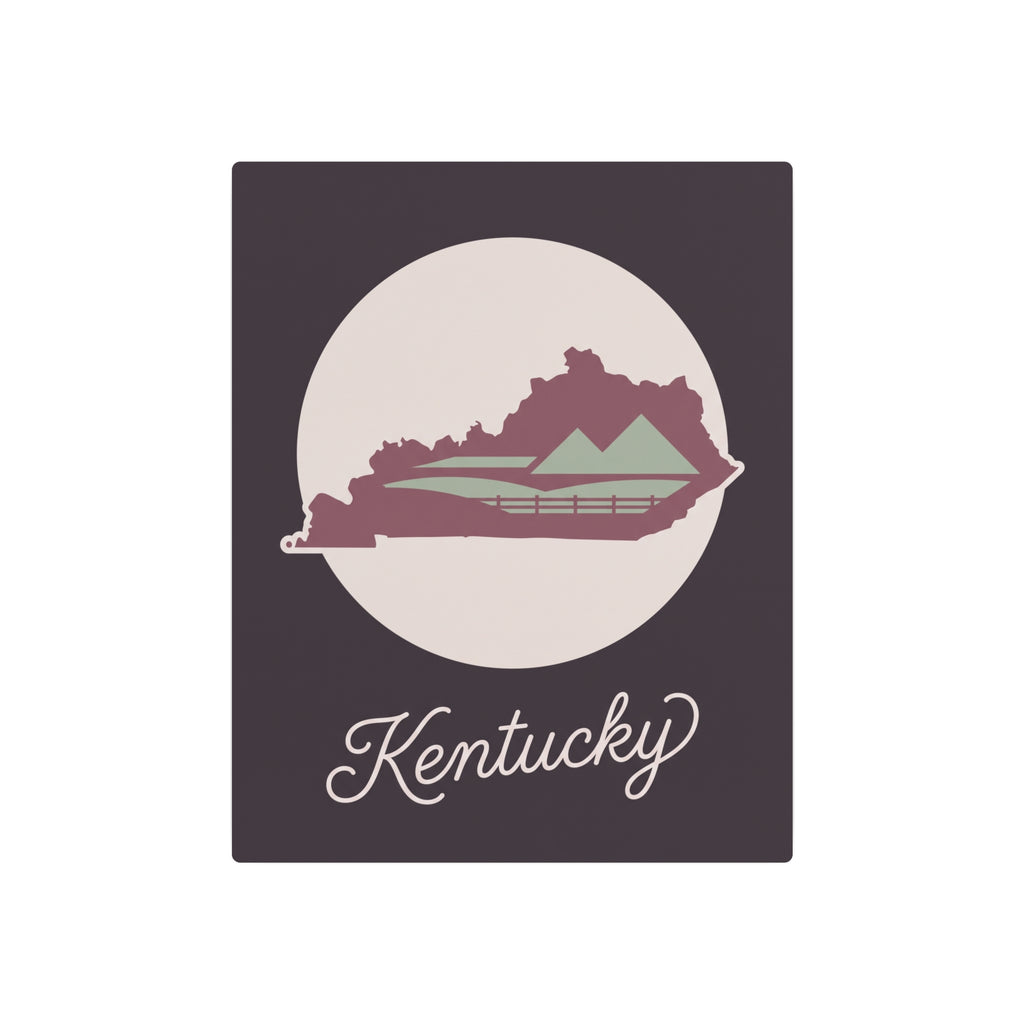 Kentucky metal wall art sign front, mauve silhouette inside light circle with sage details