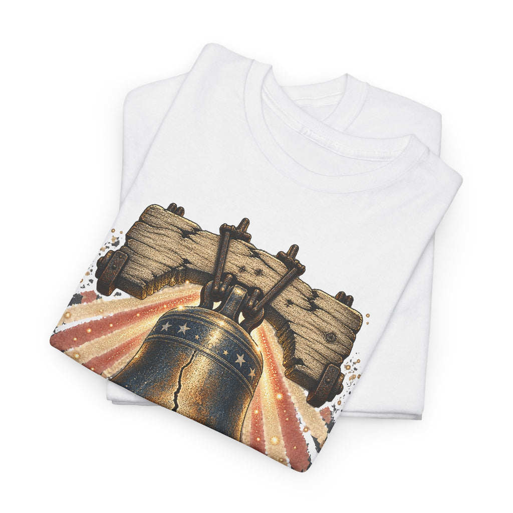 White t-shirt with Liberty Bell illustration graphic