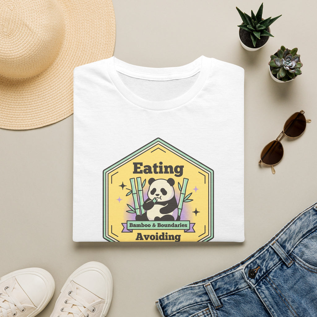 Unisex softstyle T-shirt, white, panda badge graphic on front