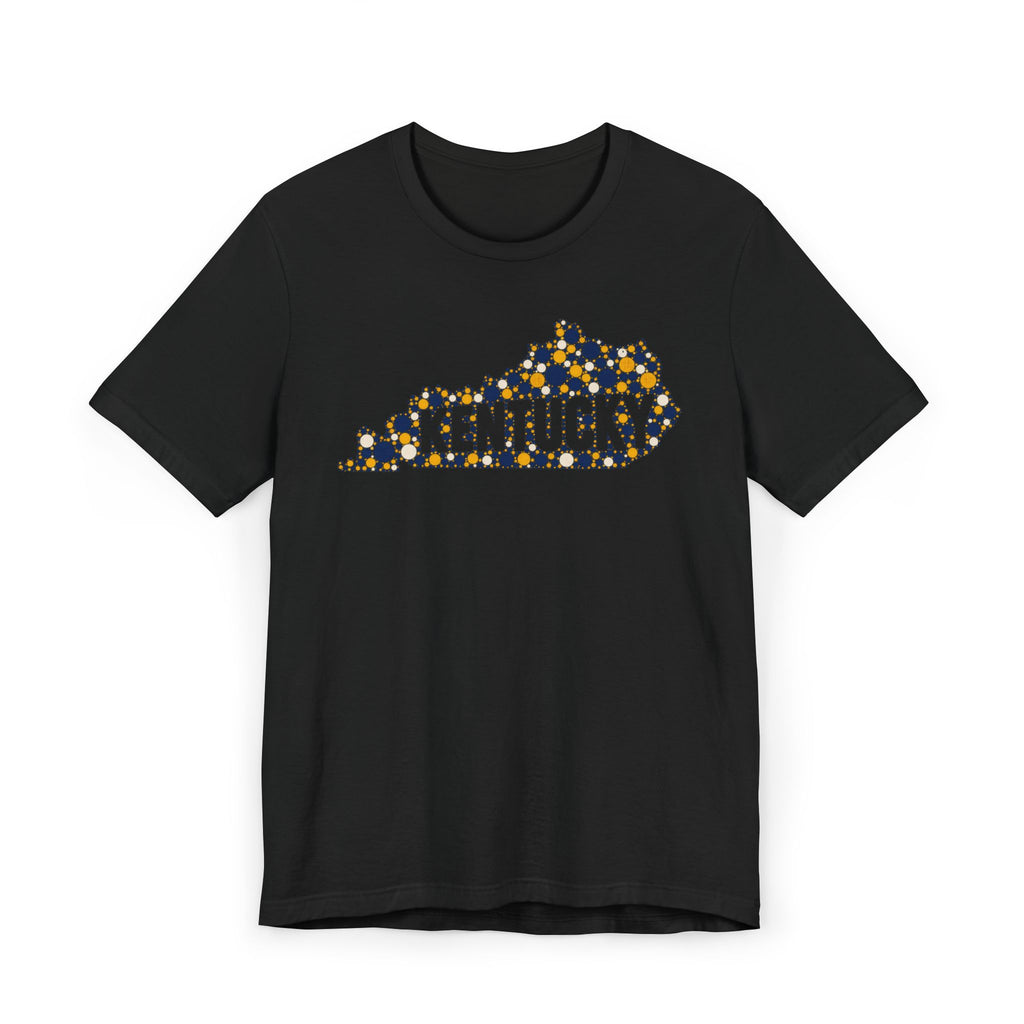 Kentucky State Shape T-Shirt | Blue and Gold Pattern Kentucky Outline Graphic Tee