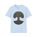T-Shirt mit keltischem Baum-des-Lebens-Mandala-Print, dunkelgrün auf Light Blue