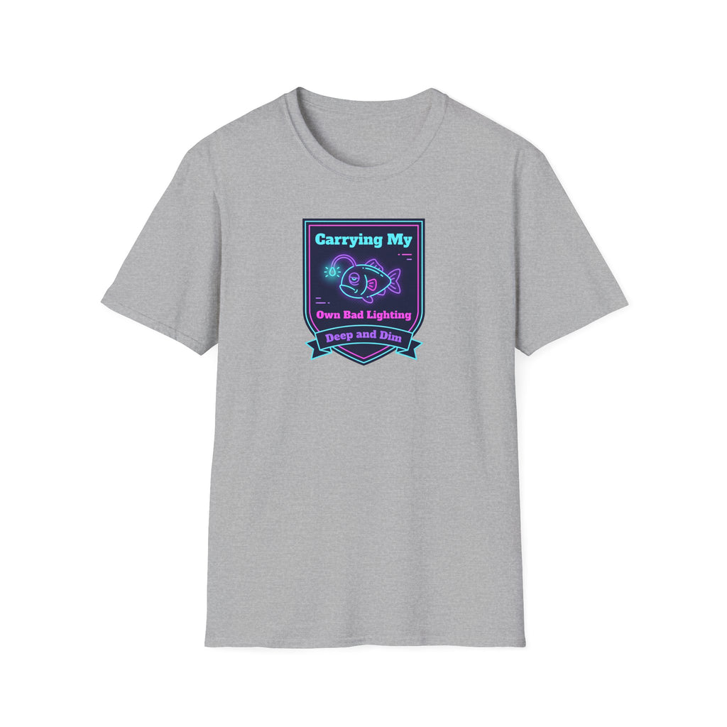 Sport gray short-sleeve T-shirt, crew neck, plain front.
