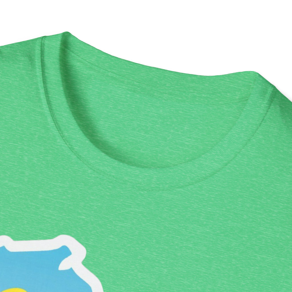 Bright green T-shirt crew neck close-up, no visible print