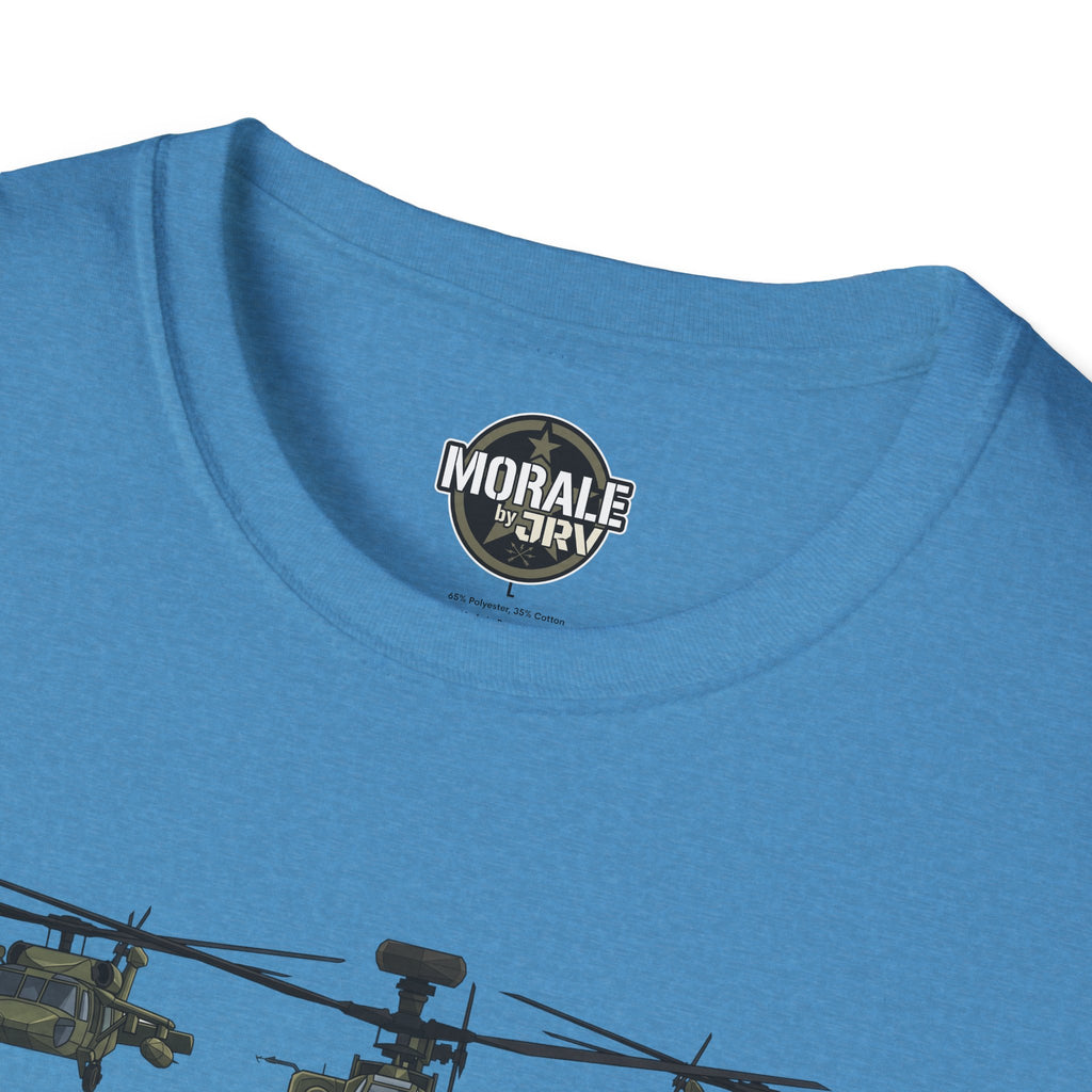 Blue T-shirt back neckline with round “MORALE by DRV” emblem