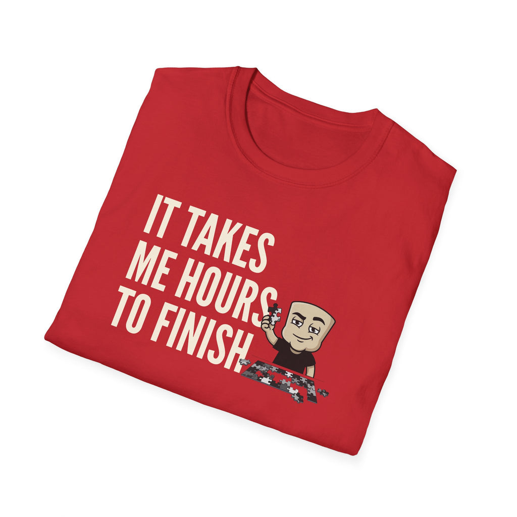 Red T-shirt with puzzle quote graphic
