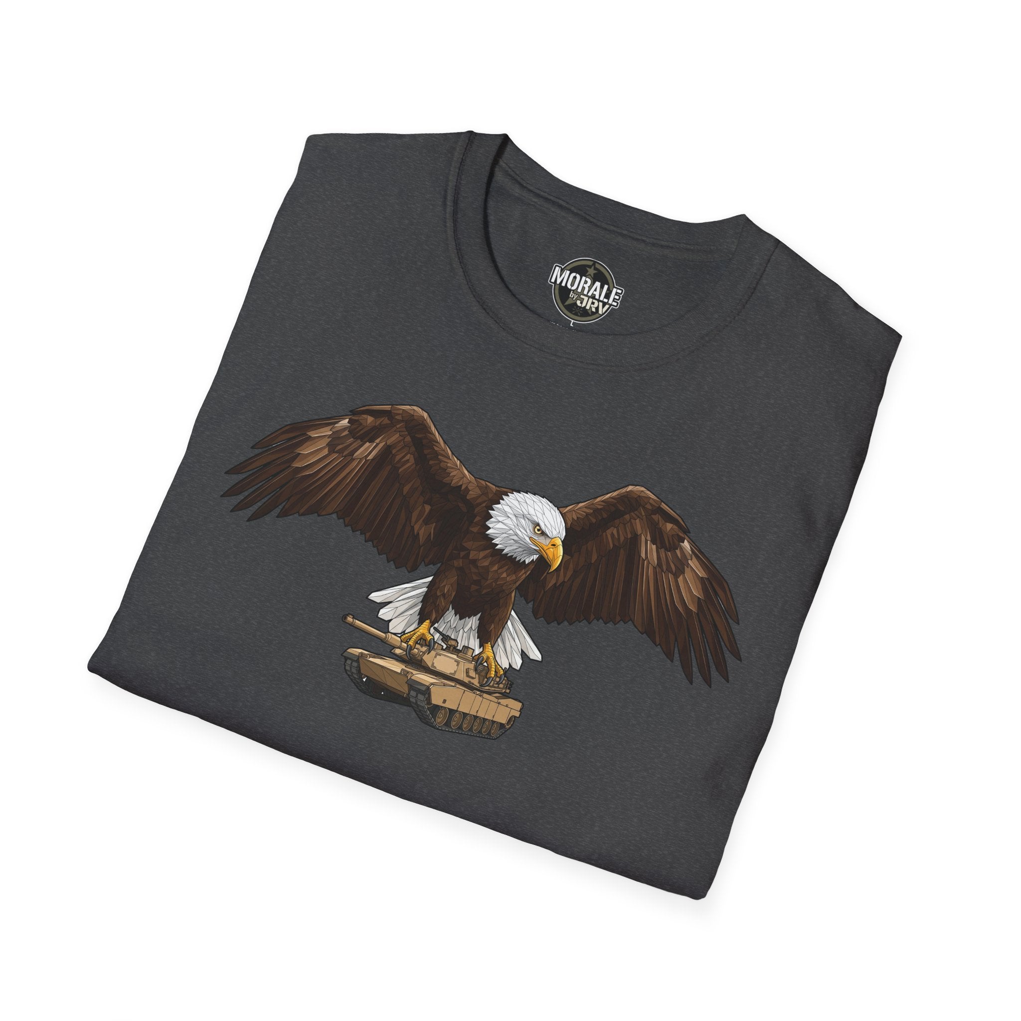 Dark Heather T-shirt with eagle over tank graphic, crew neck