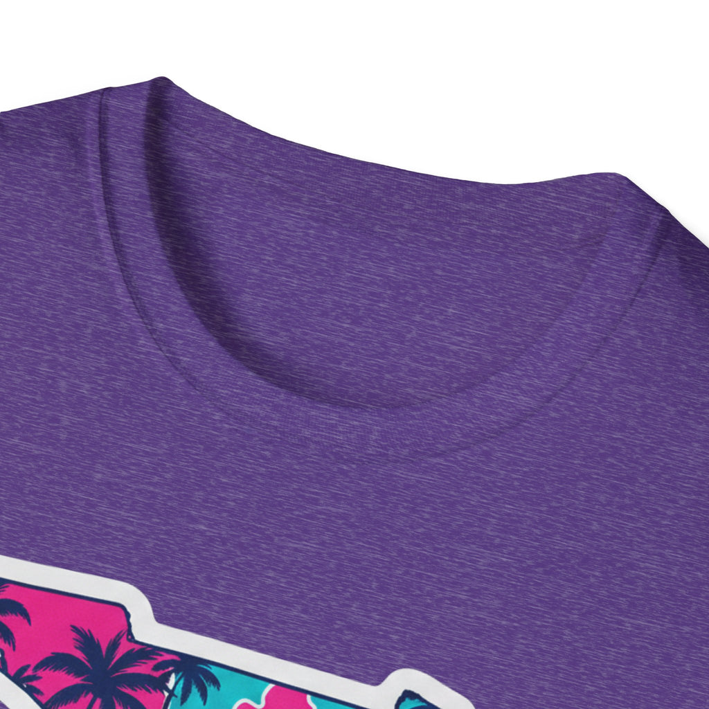 Heather purple T-shirt fabric with crew neckline and partial Florida map graphic
