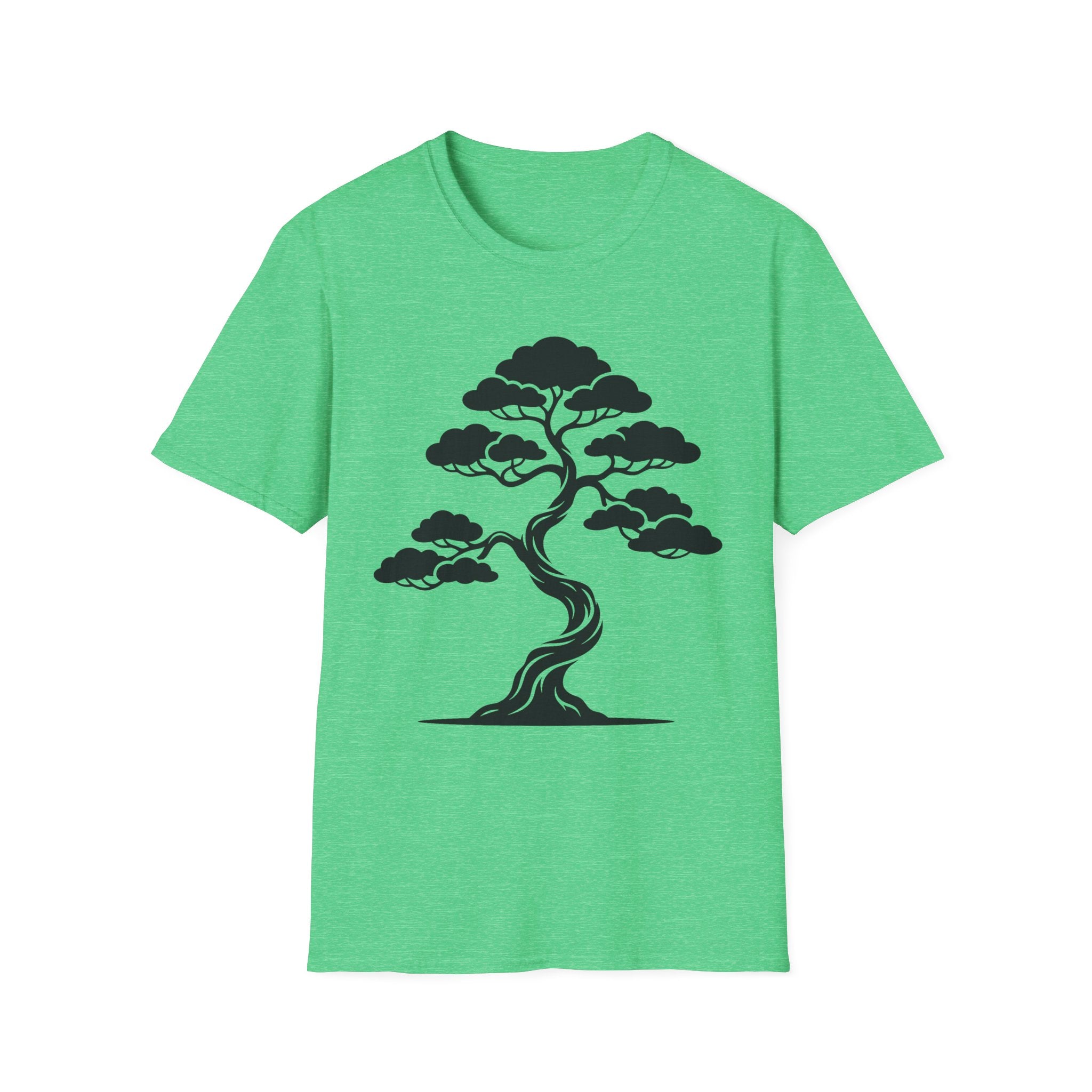 Bonsai tree T-shirt in bright green with black tree graphic