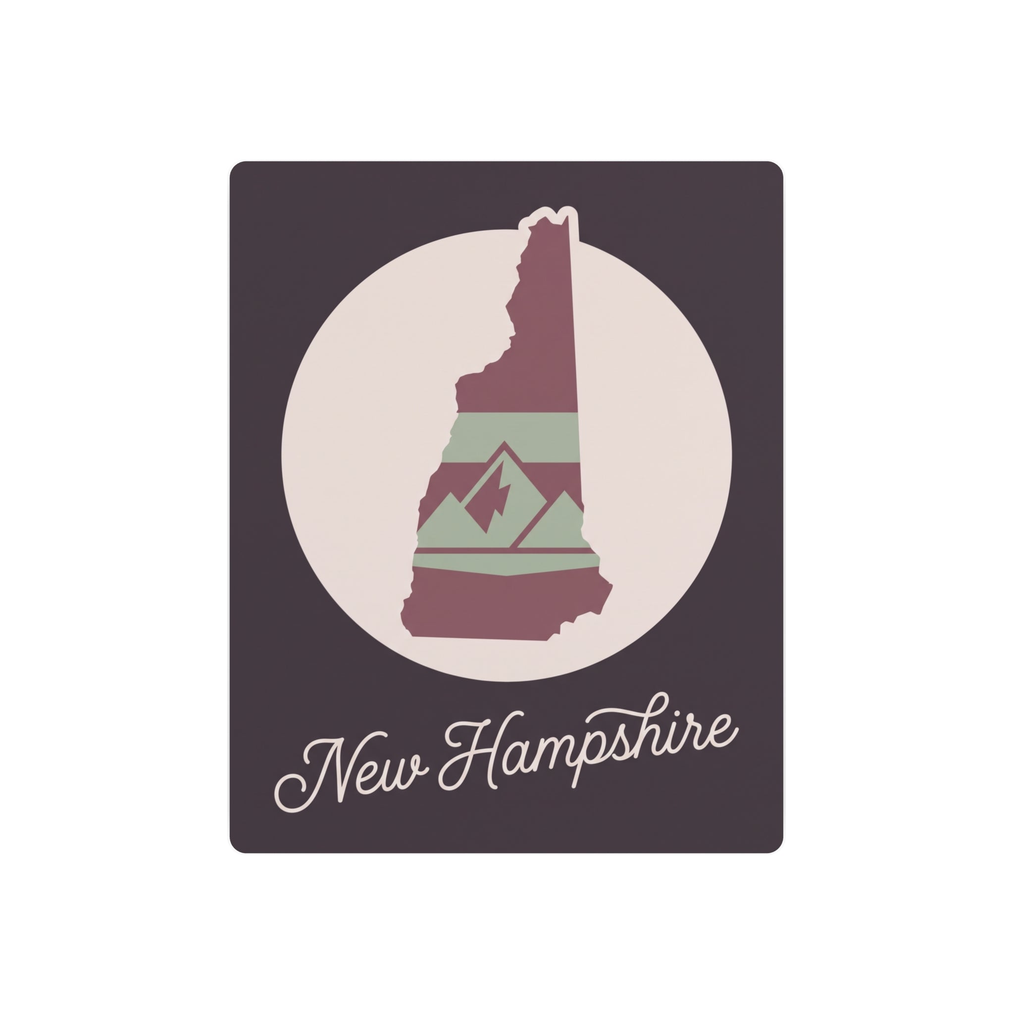 New Hampshire metal wall art sign with circular silhouette and “New Hampshire” text