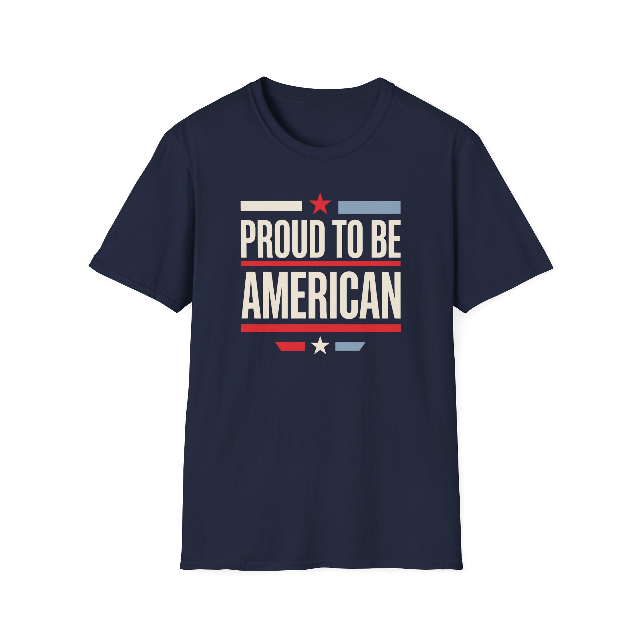 Navy T-shirt with "Proud To Be American" stars and stripes print