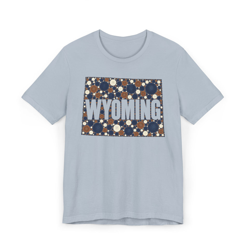 Light blue T-shirt with rectangular polka dot Wyoming graphic print