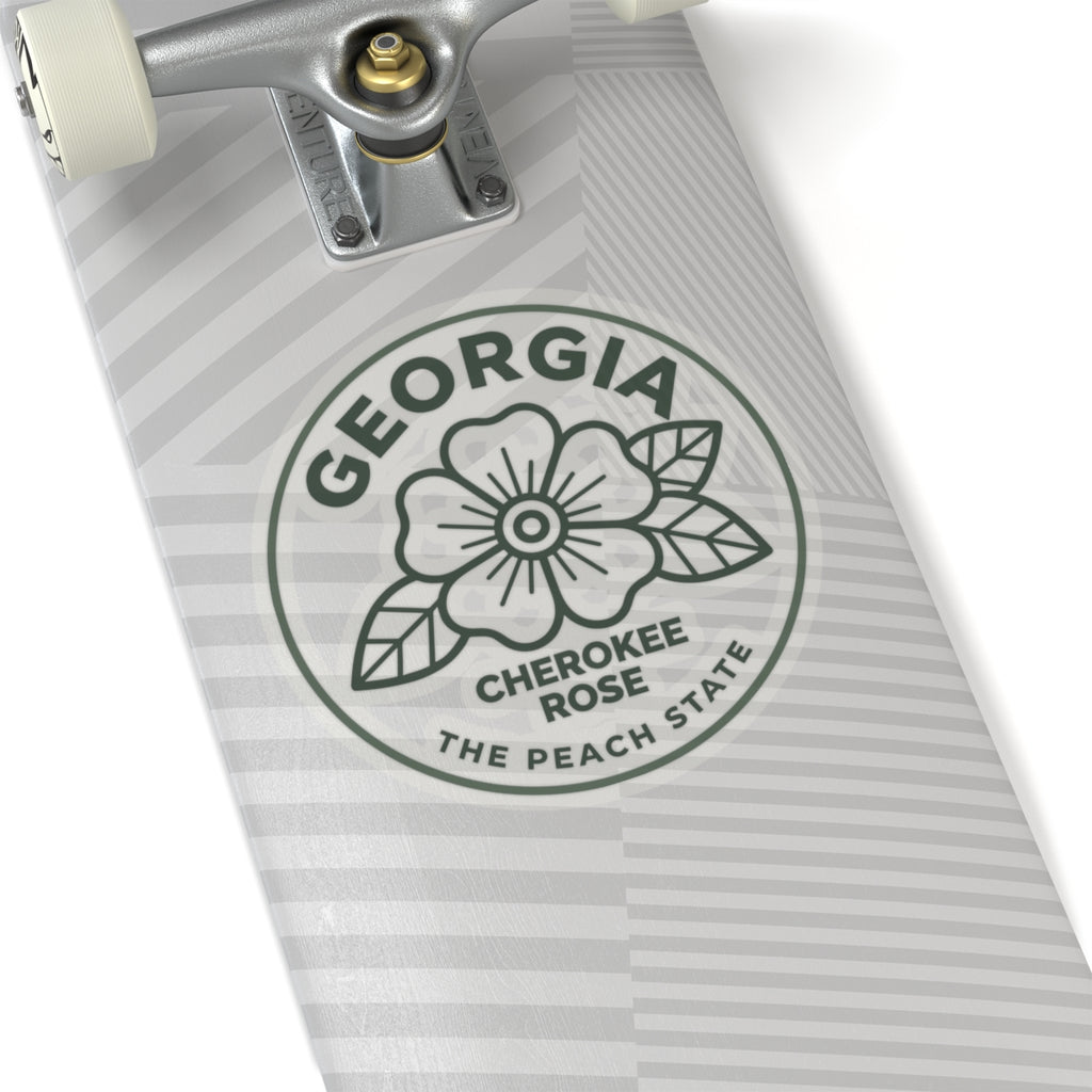 Georgia Cherokee Rose state flower sticker, transparent vinyl decal in circular outline