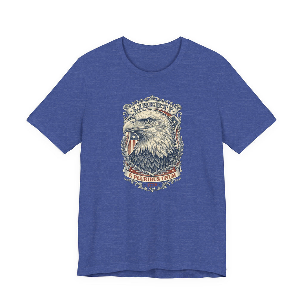 Eagle graphic tee in royal blue with Liberty badge and bald eagle head print