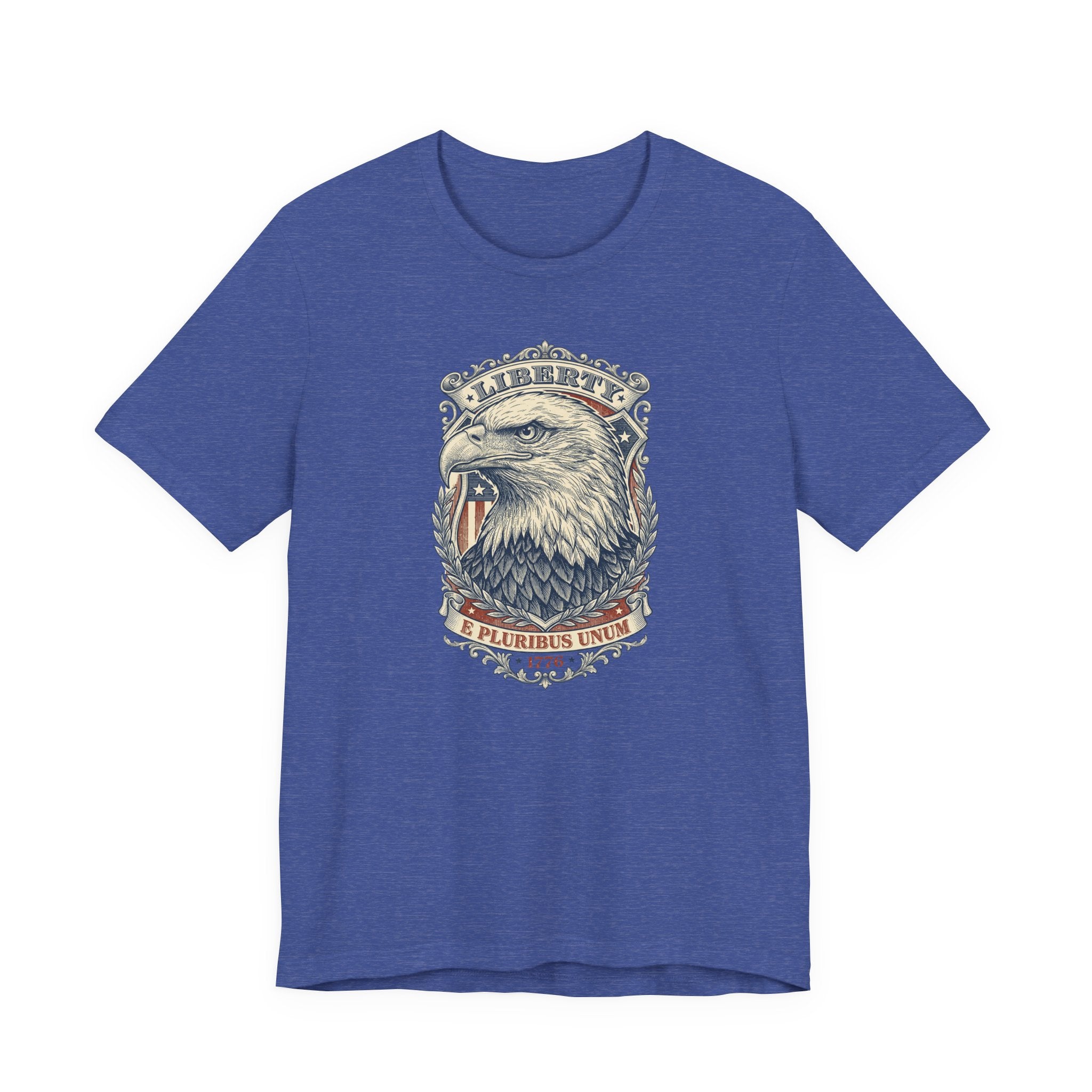Eagle graphic tee in royal blue with Liberty badge and bald eagle head print
