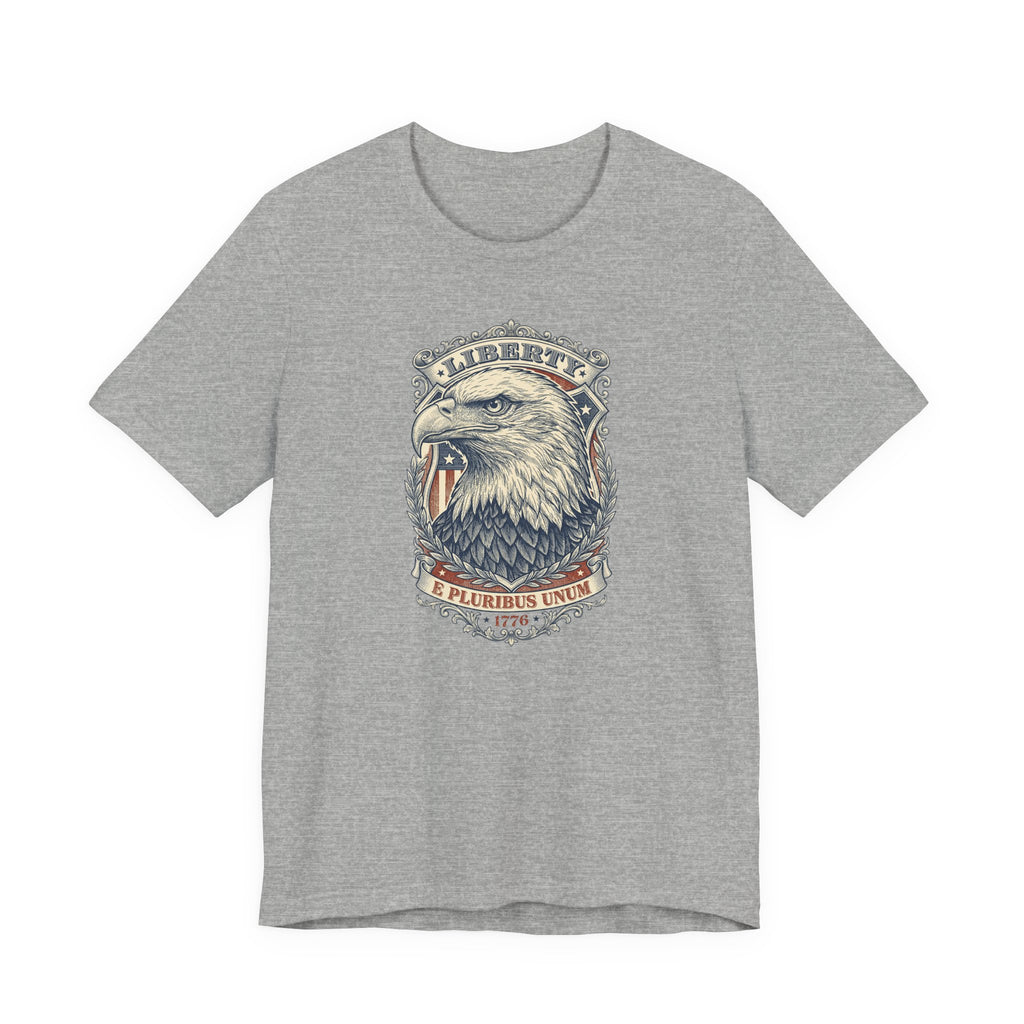 Eagle graphic tee in dark gray with Liberty badge and bald eagle head print