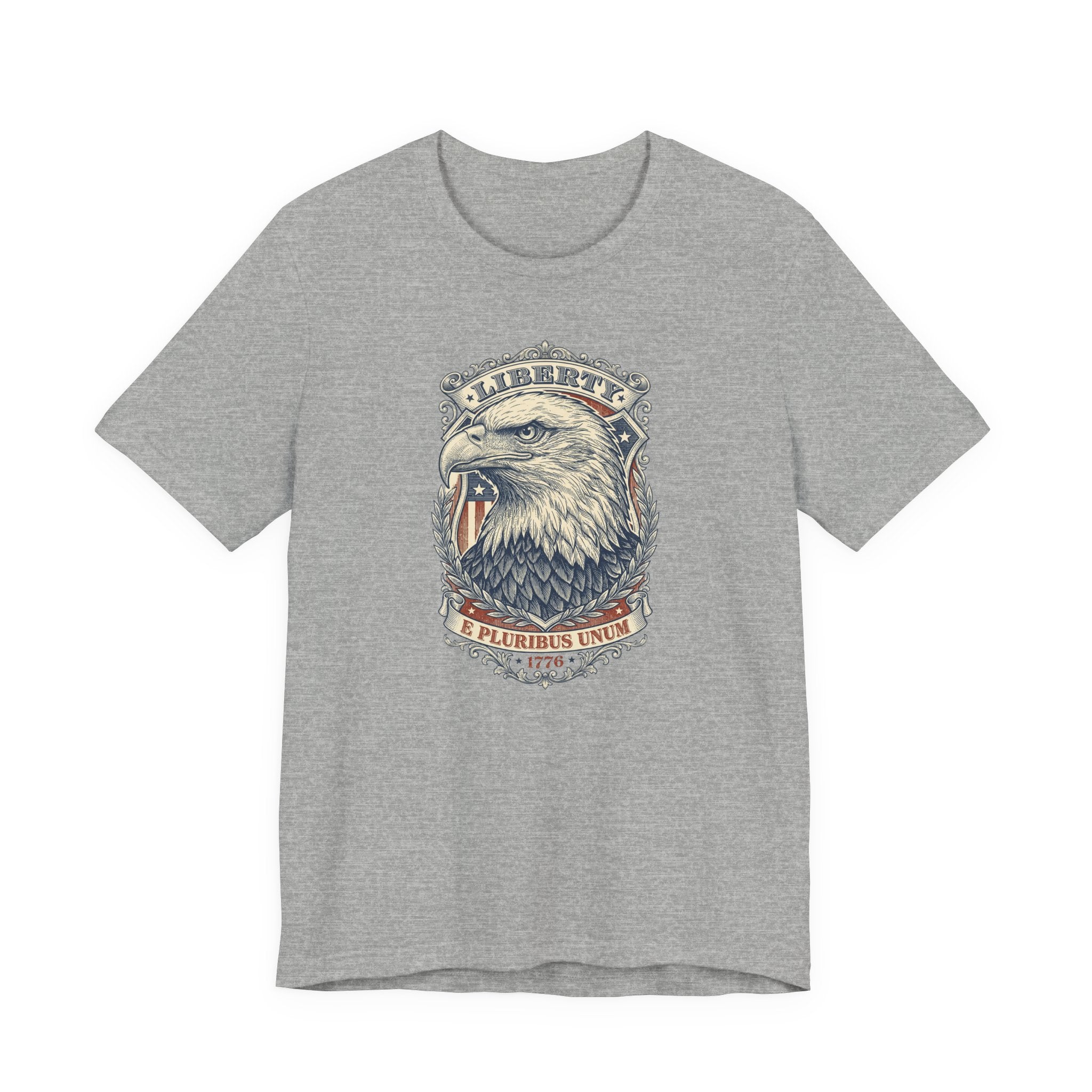 Eagle graphic tee in dark gray with Liberty badge and bald eagle head print