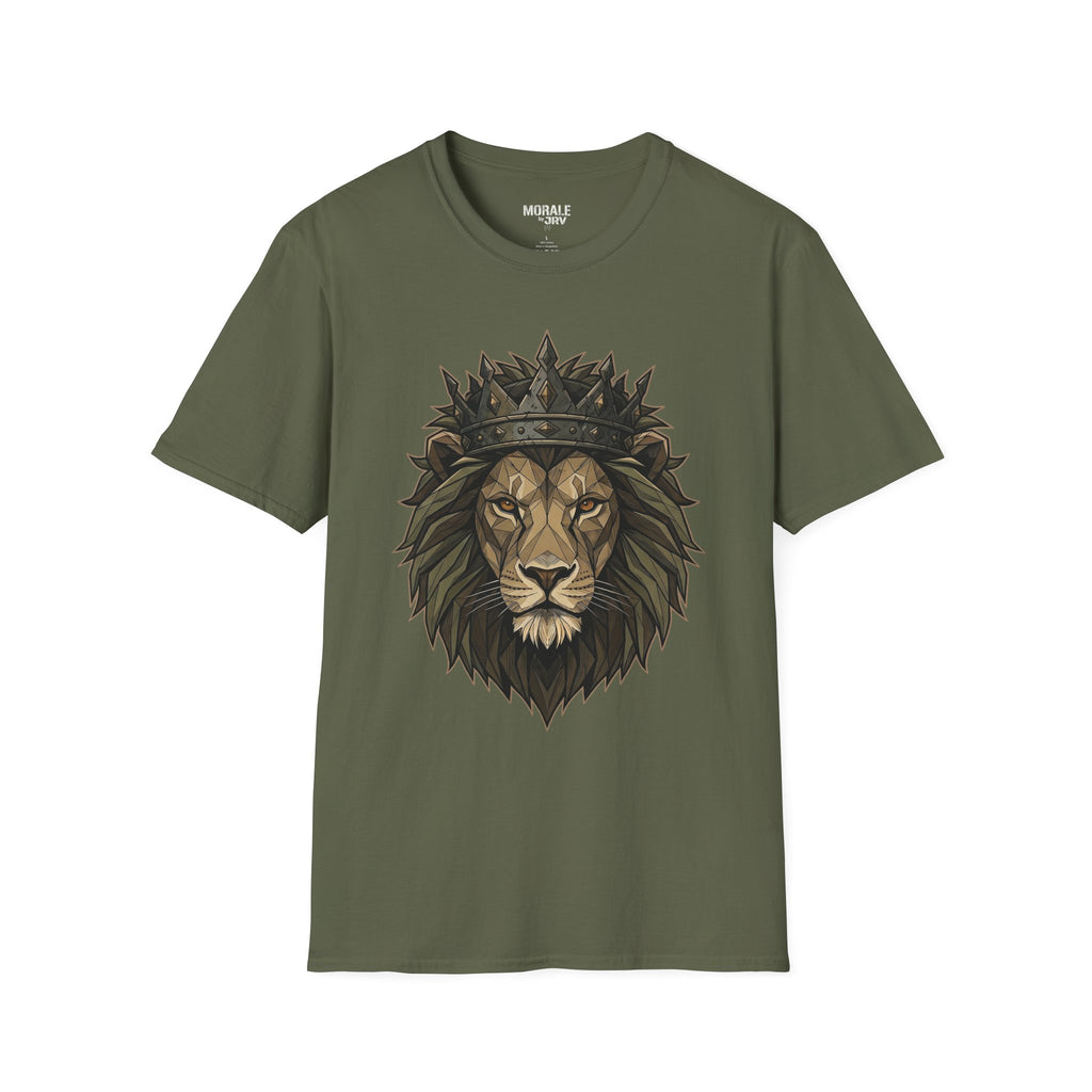 Heather Military Green lion head T-shirt with crown graphic