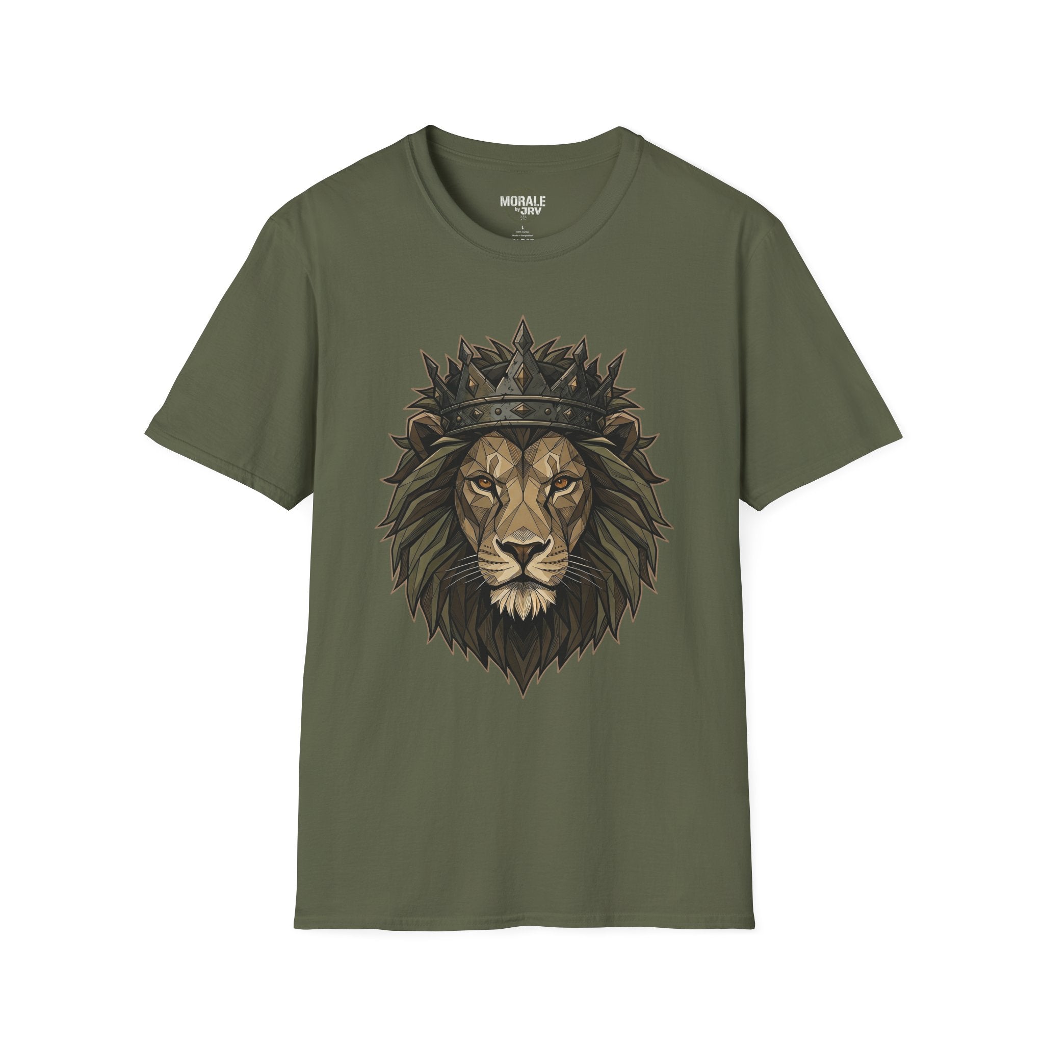 Heather Military Green lion head T-shirt with crown graphic