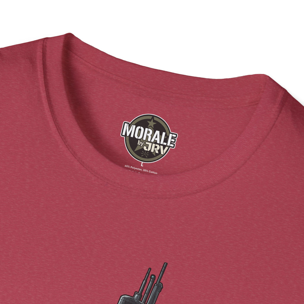 Silent Service T-shirt neckline logo, maroon/red crewneck with small circular emblem