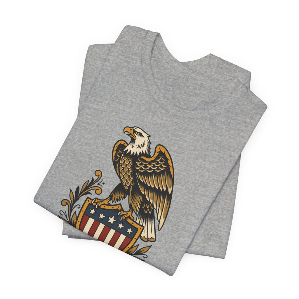 Heather gray crewneck T-shirt with eagle shield graphic print