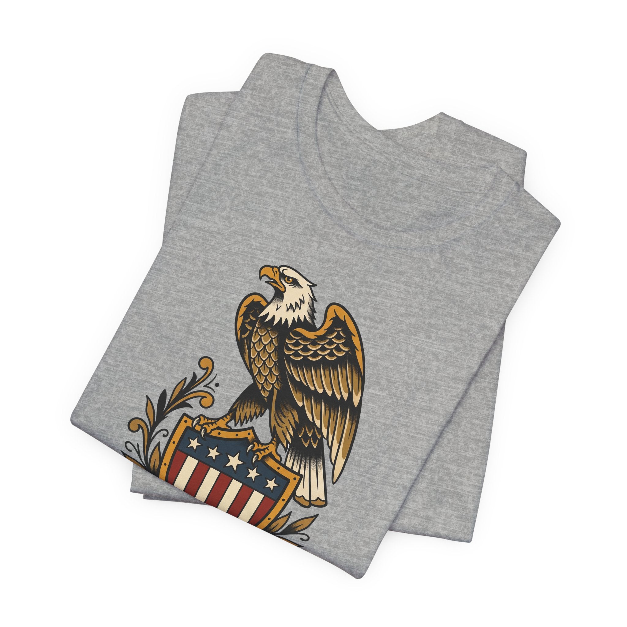 Heather gray crewneck T-shirt with eagle shield graphic print