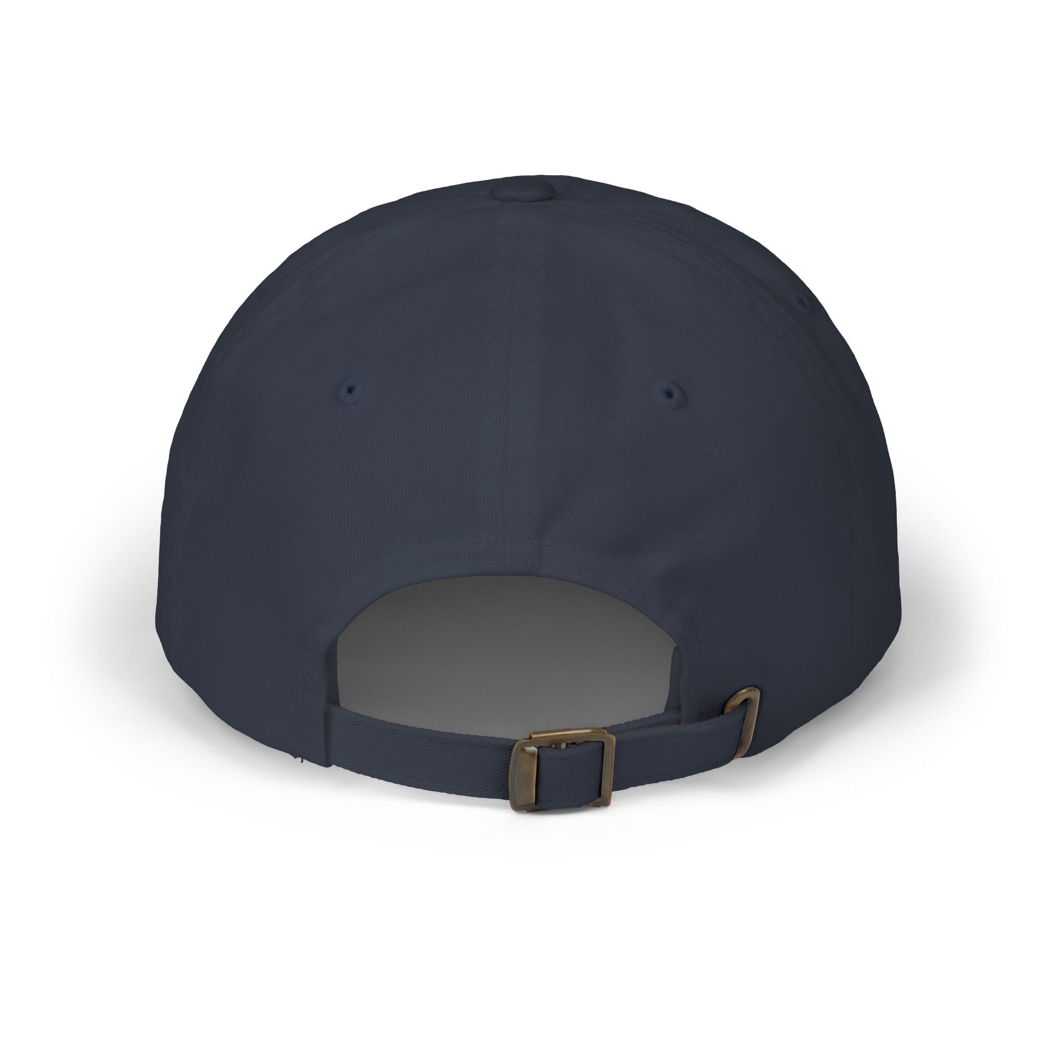 Navy dad cap with curved brim and adjustable buckle strap