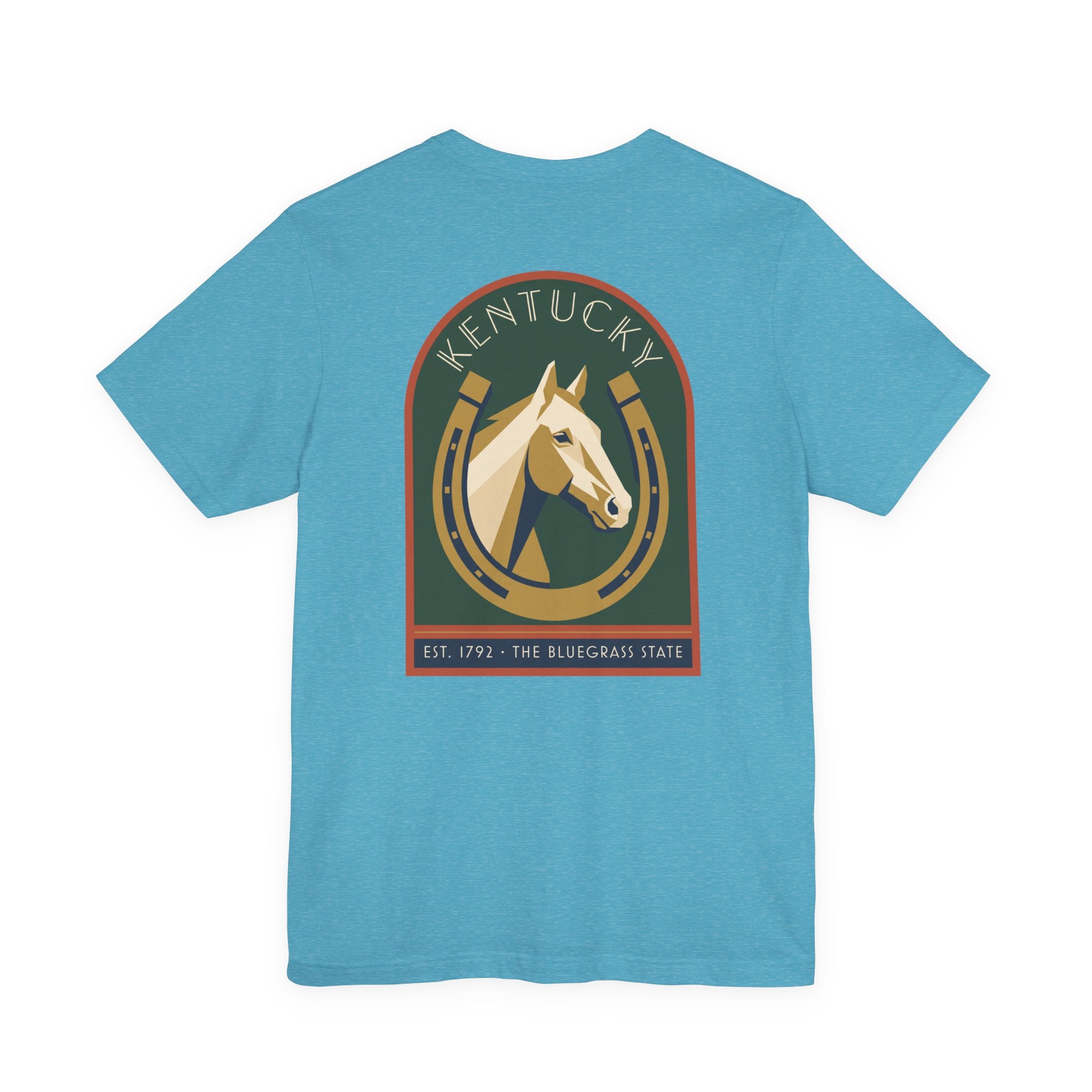Aqua blue T-shirt with Kentucky horse crest graphic