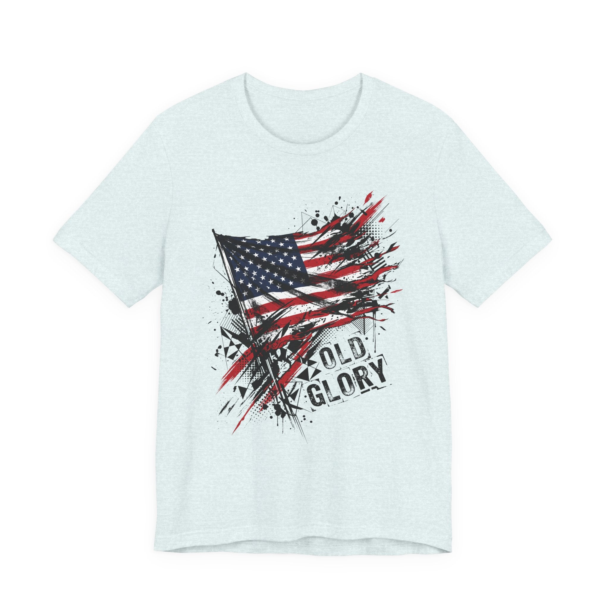 Pale light blue T-shirt with distressed American flag graphic and 'Old Glory' text
