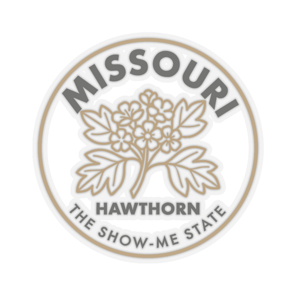 Transparent vinyl hawthorn sticker, round seal with hawthorn branches and Missouri lettering