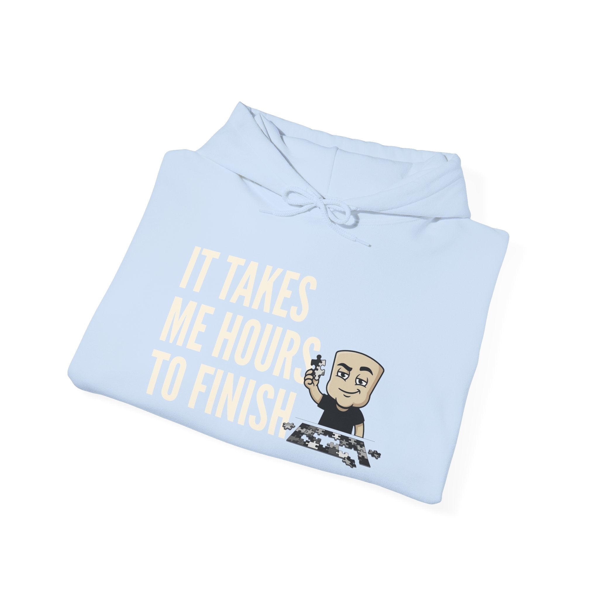 Light blue hoodie with a front graphic and text featuring a chess-themed character.