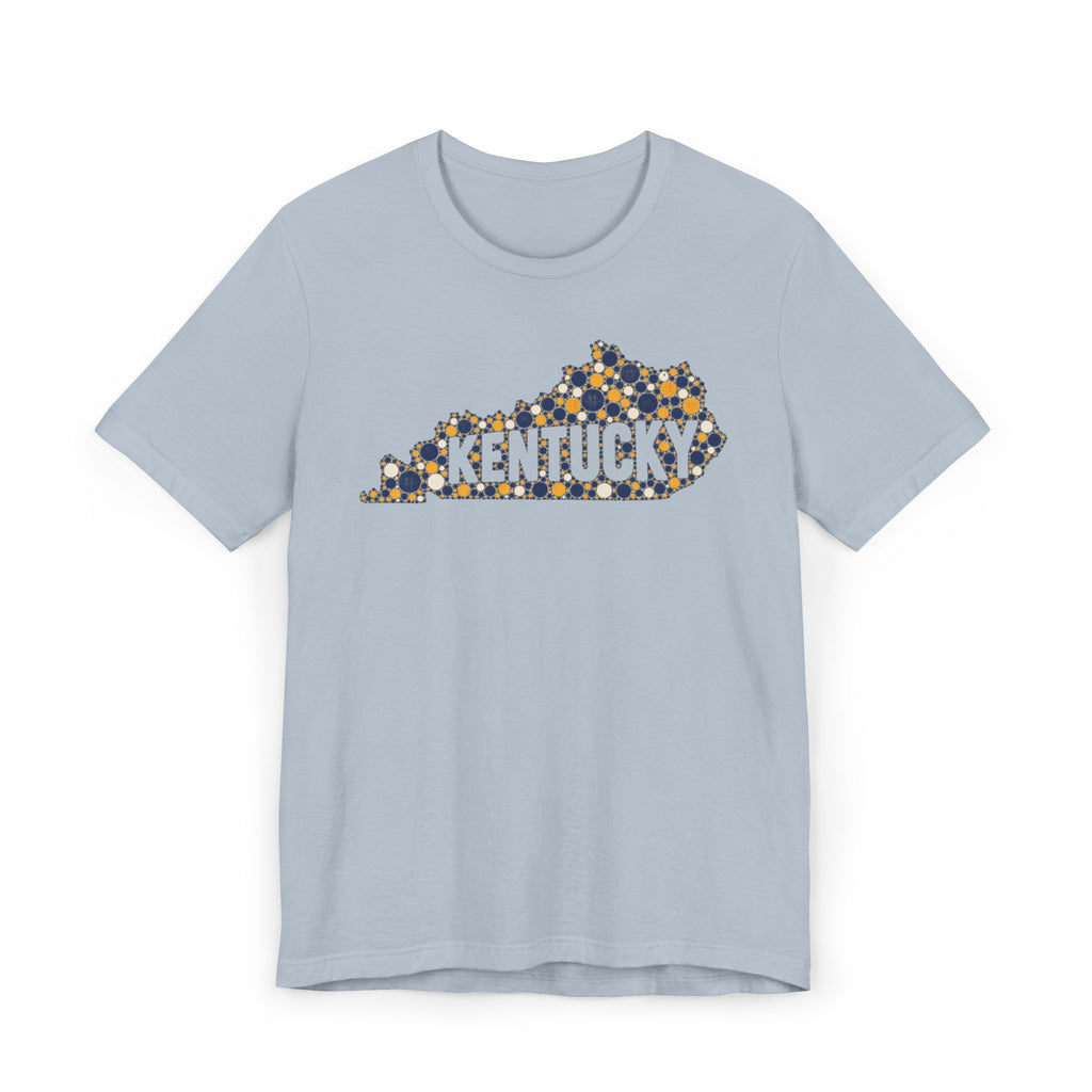 Kentucky State Shape T-Shirt | Blue and Gold Pattern Kentucky Outline Graphic Tee