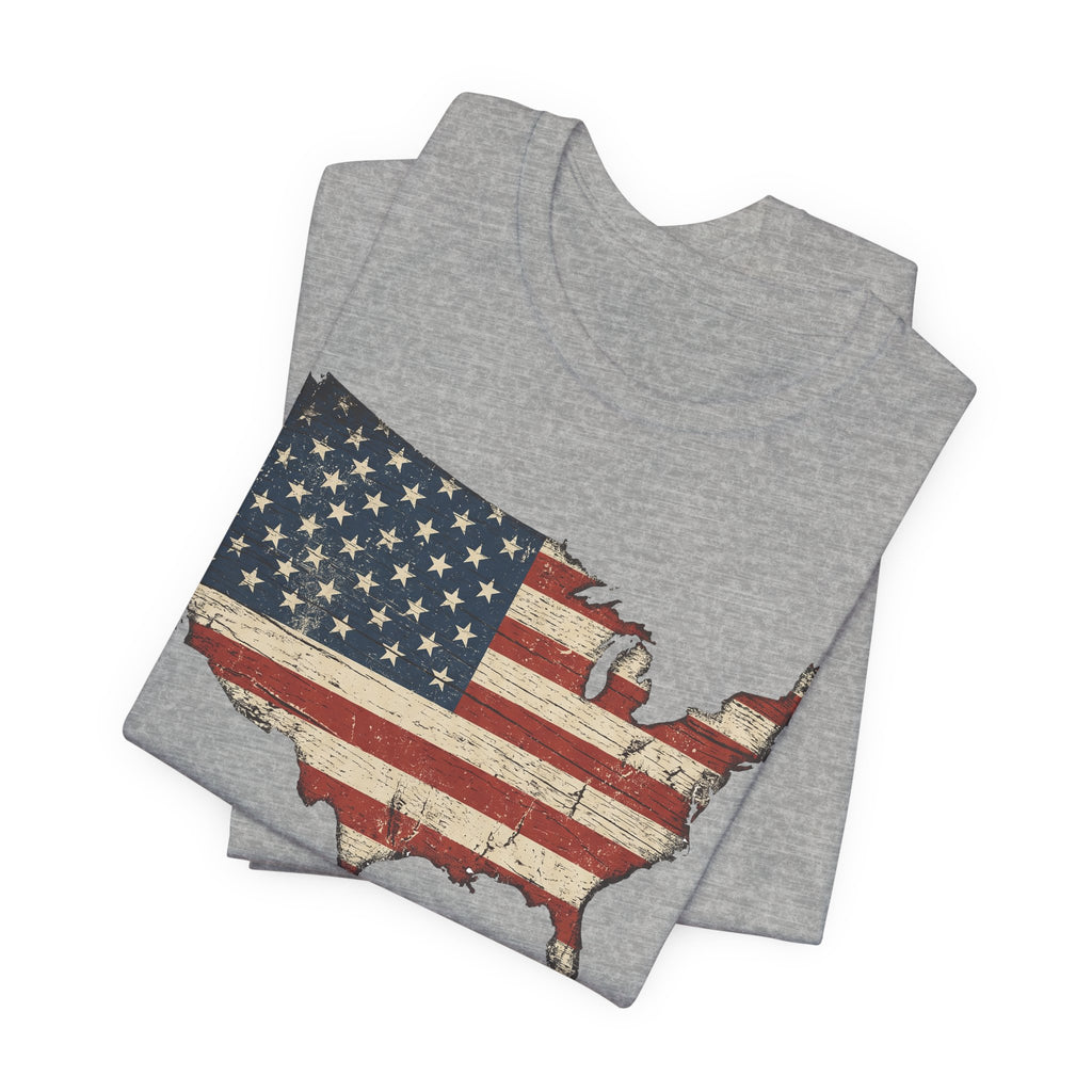 Dark grey American flag USA map T-shirt with distressed graphic