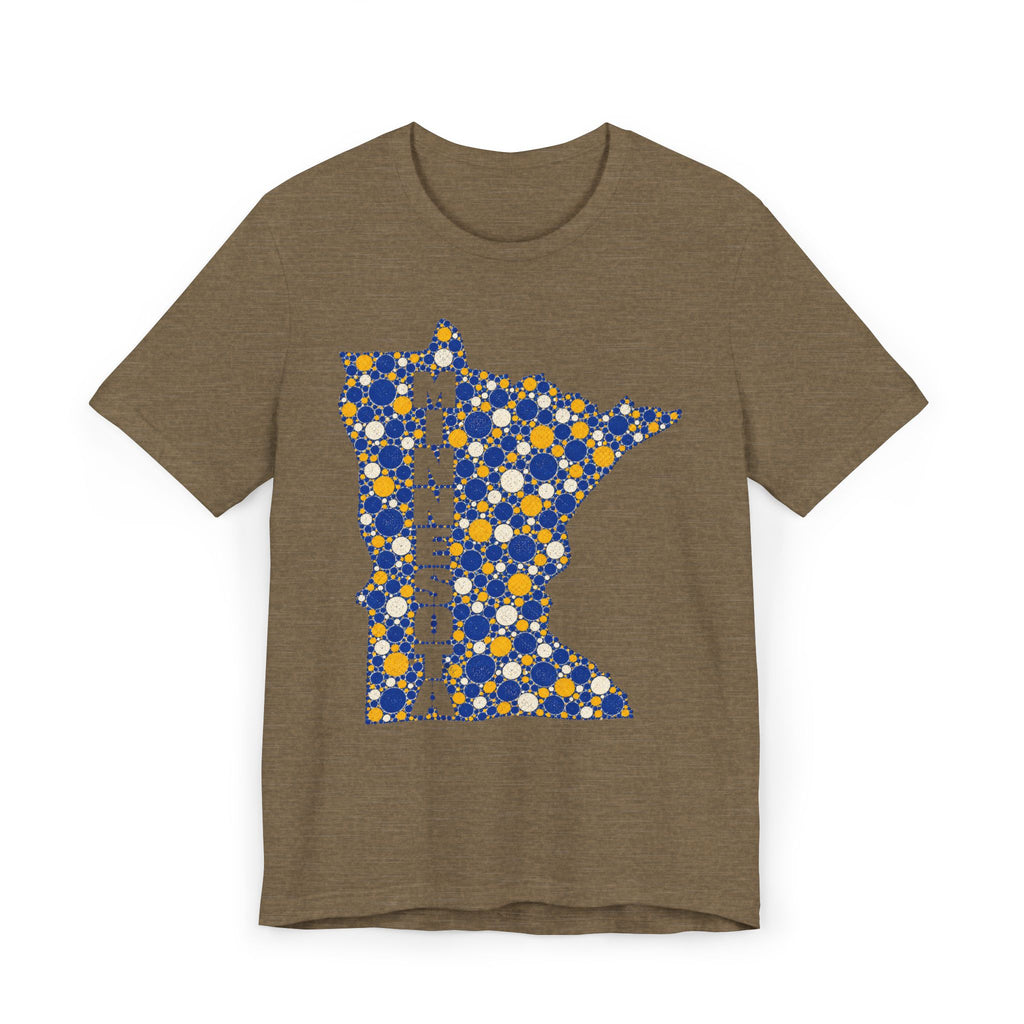 Minnesota State Floral Pattern T-Shirt | Blue and Gold Minnesota Map Graphic Tee