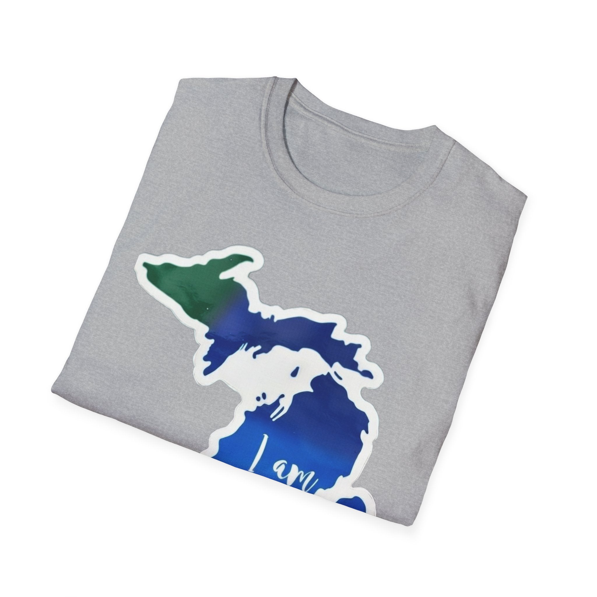 Michigan state map heart T-shirt, sport grey with colorful Michigan outline print