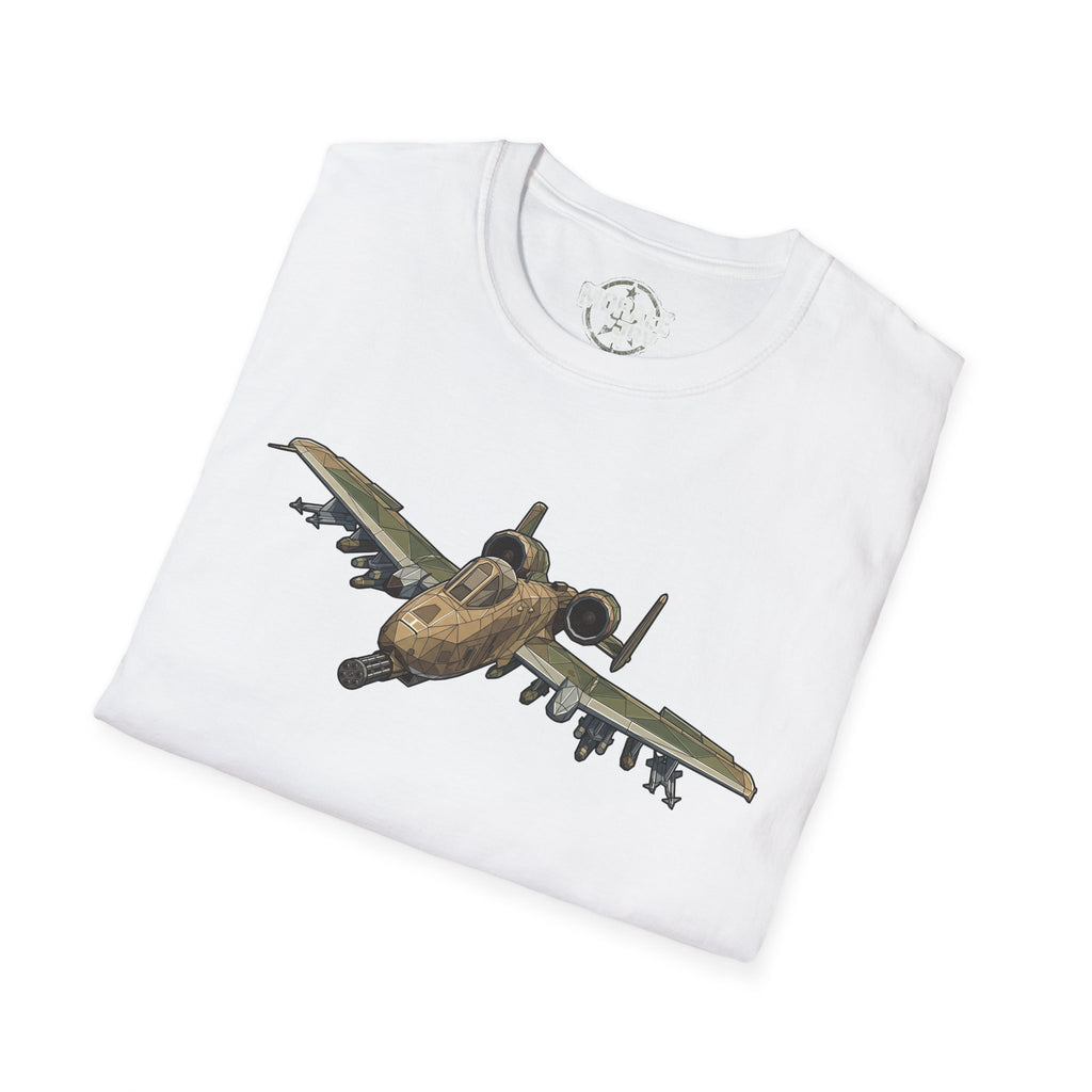 A-10 Warthog T-shirt, white tee with camo jet graphic