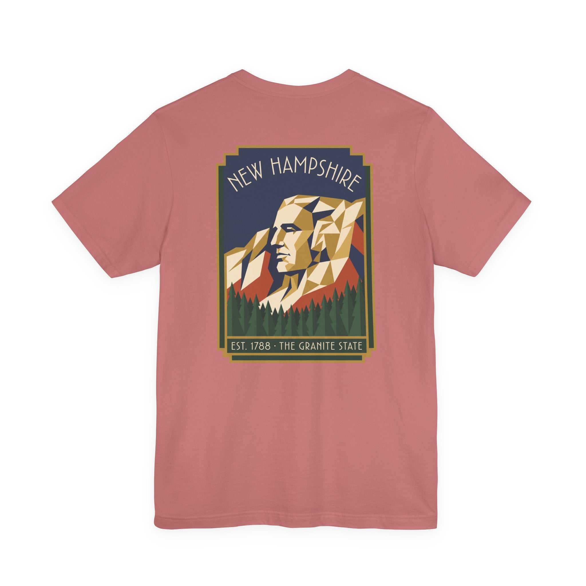 Graphic T-shirt in dusty rose with square mountain face graphic centered