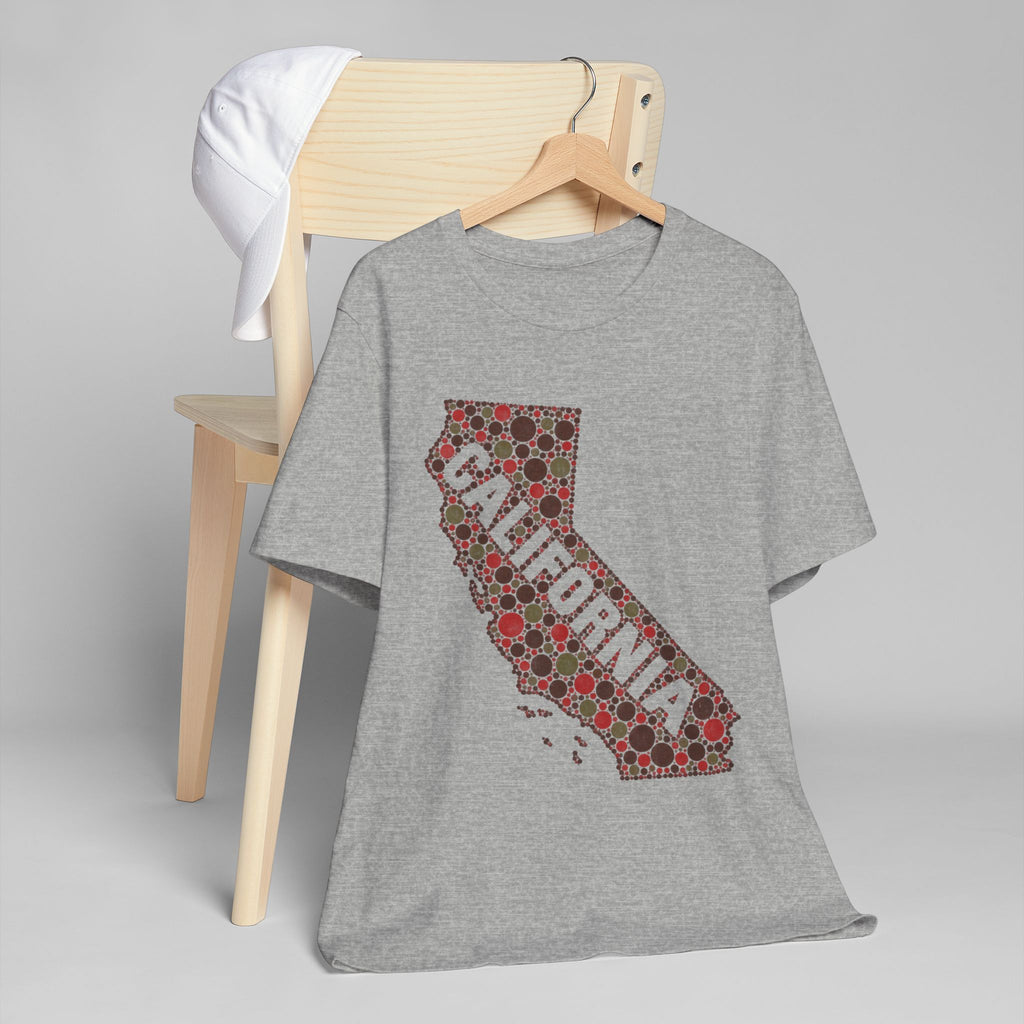 Heather gray crewneck t-shirt with colorful floral California map graphic on front