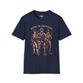 Defend the Constitution T-shirt, navy with patriotic soldiers graphic and slogan