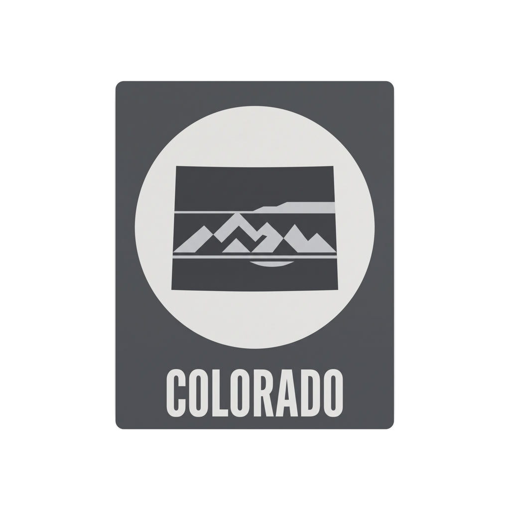 Colorado metal wall art sign: oval mountains with 'COLORADO' text, dark gray
