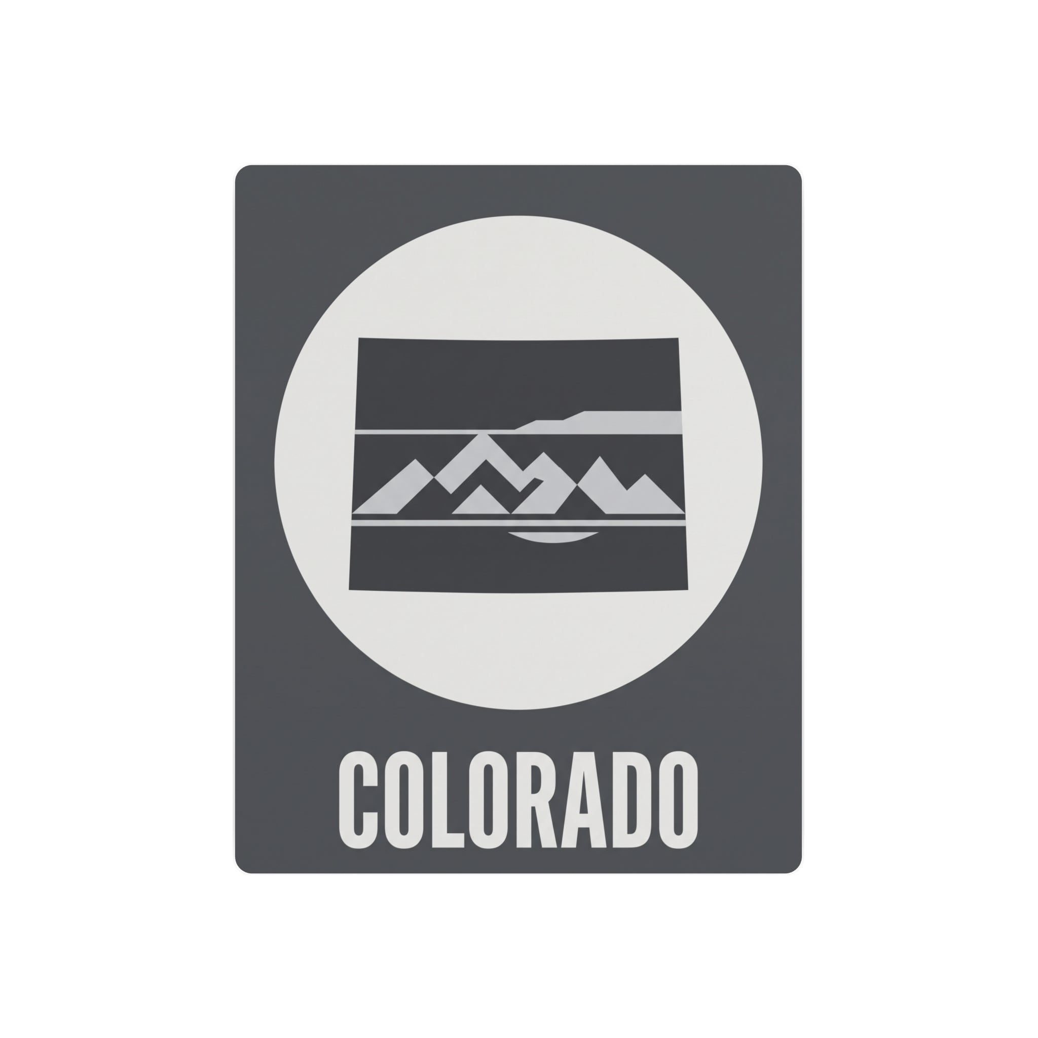 Colorado metal wall art sign: oval mountains with 'COLORADO' text, dark gray
