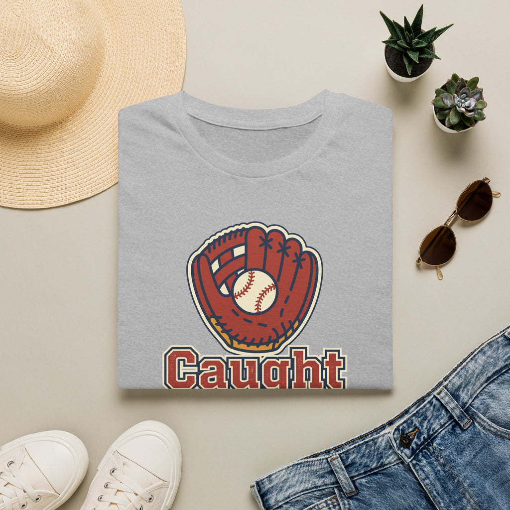Sport grey baseball T-shirt with front glove graphic and 'Caught Looking' text