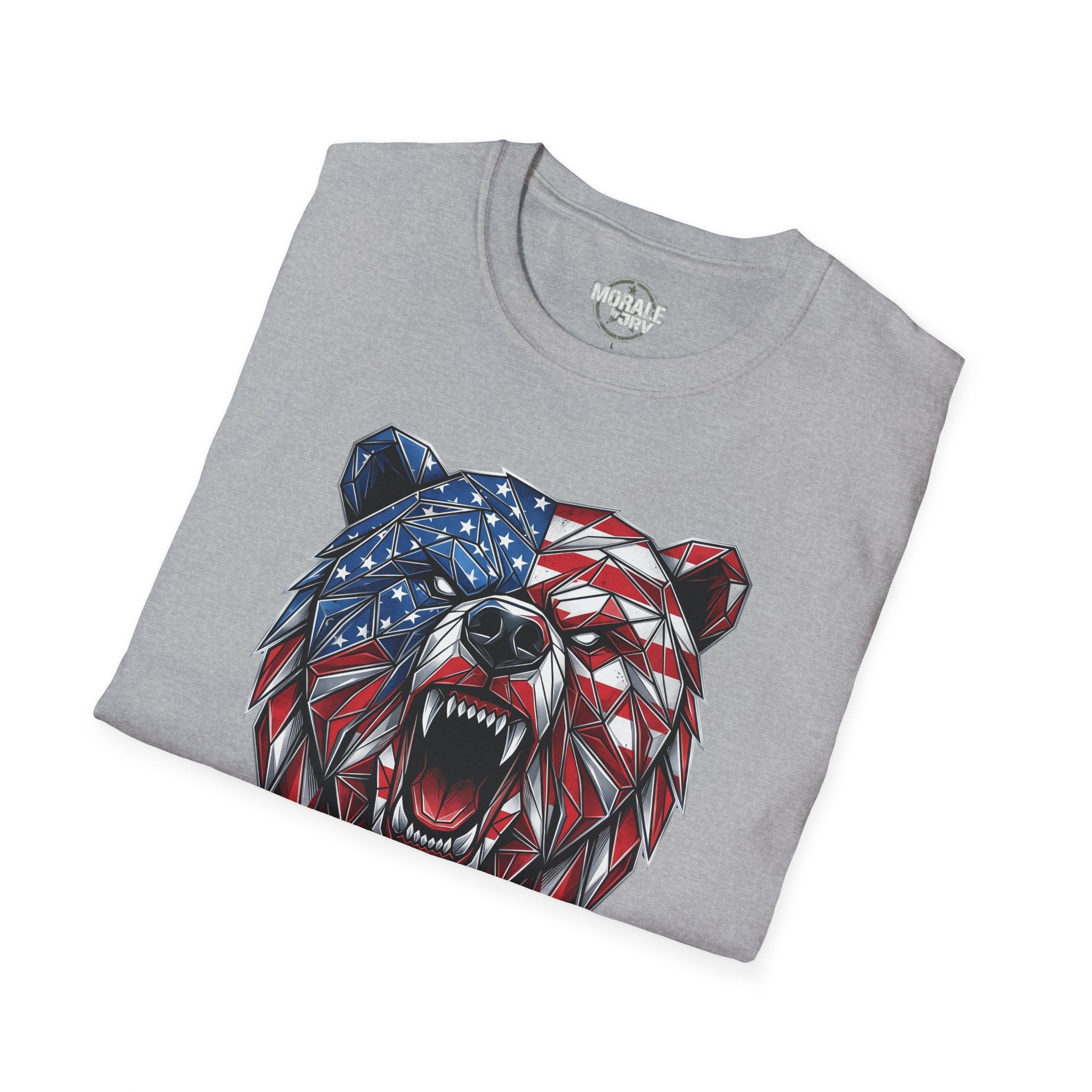 Sport grey T-shirt with geometric American flag bear head graphic