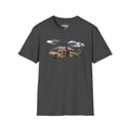 Helicopter graphic T-shirt in dark heather, front print of a UH-60 Black Hawk