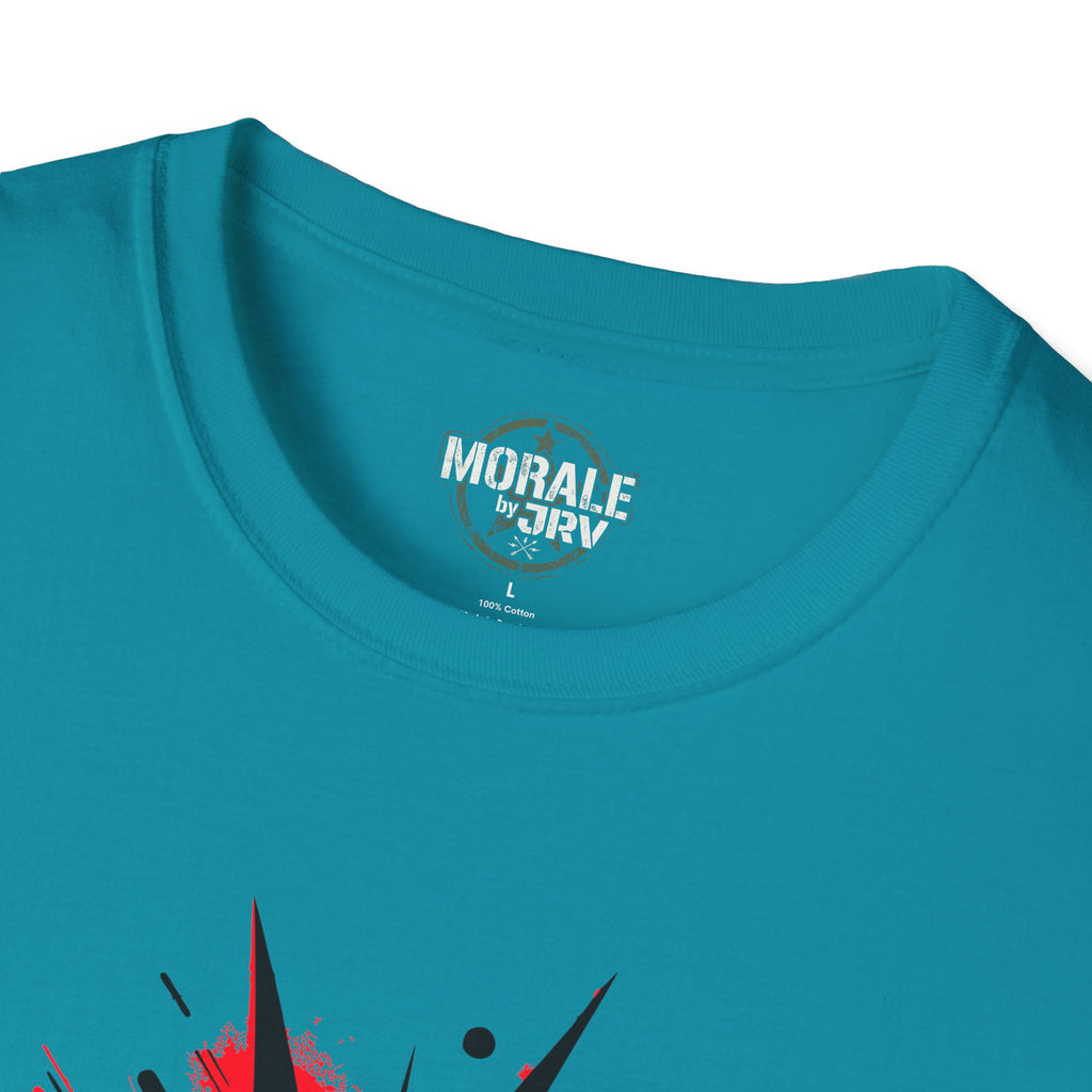 Liberty Statue graphic T-shirt in Tropical Blue, back neckline and small logo