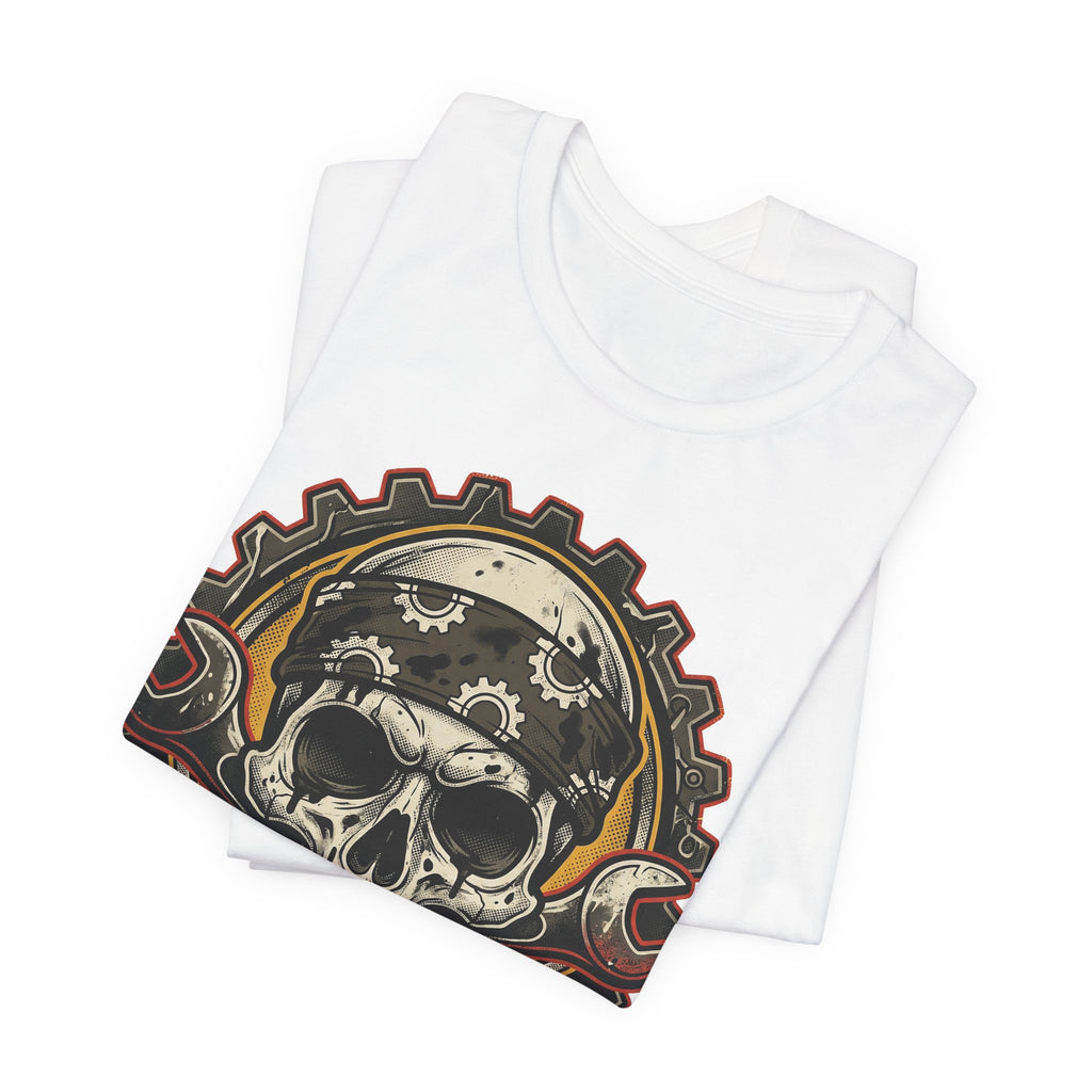 Weiße T-Shirts im Set mit Biker-Schädel-Graphic und Schraubenschlüssel-Print